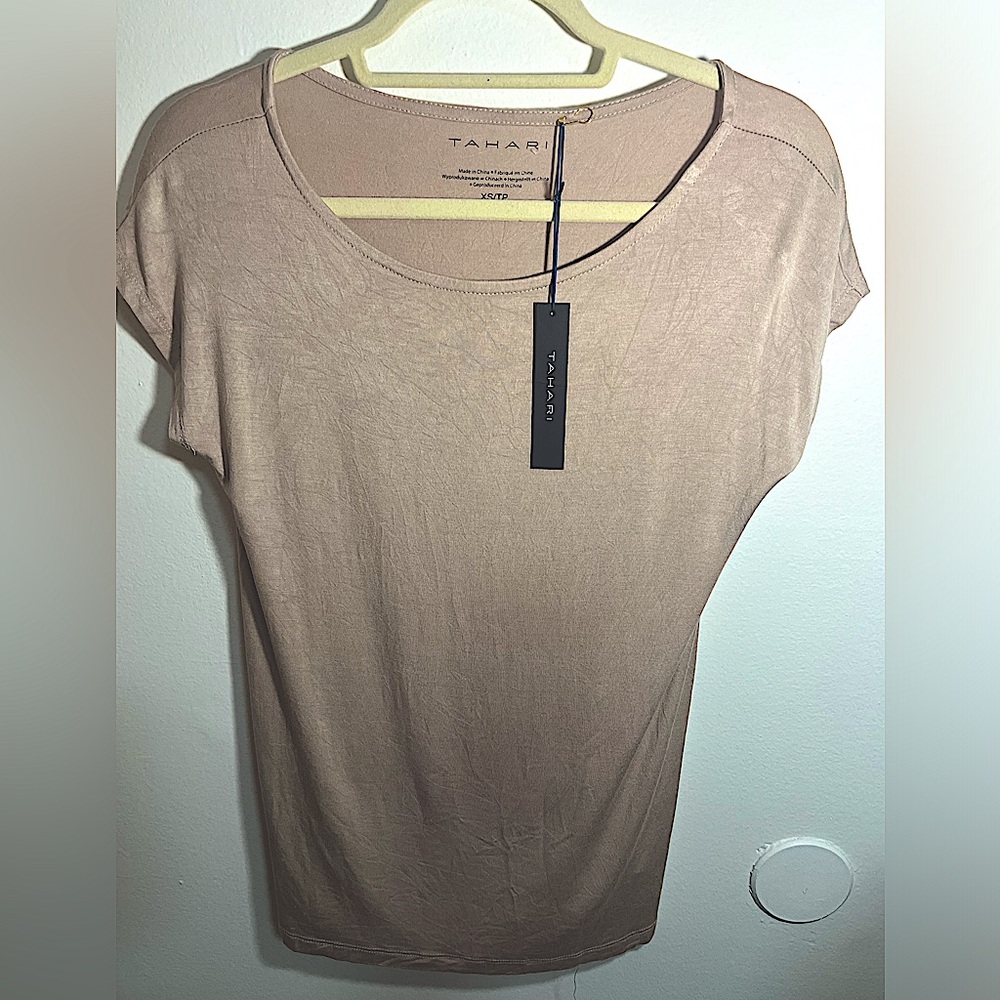 NWT TAHARI Short Sleeve Tan Womens Top XS